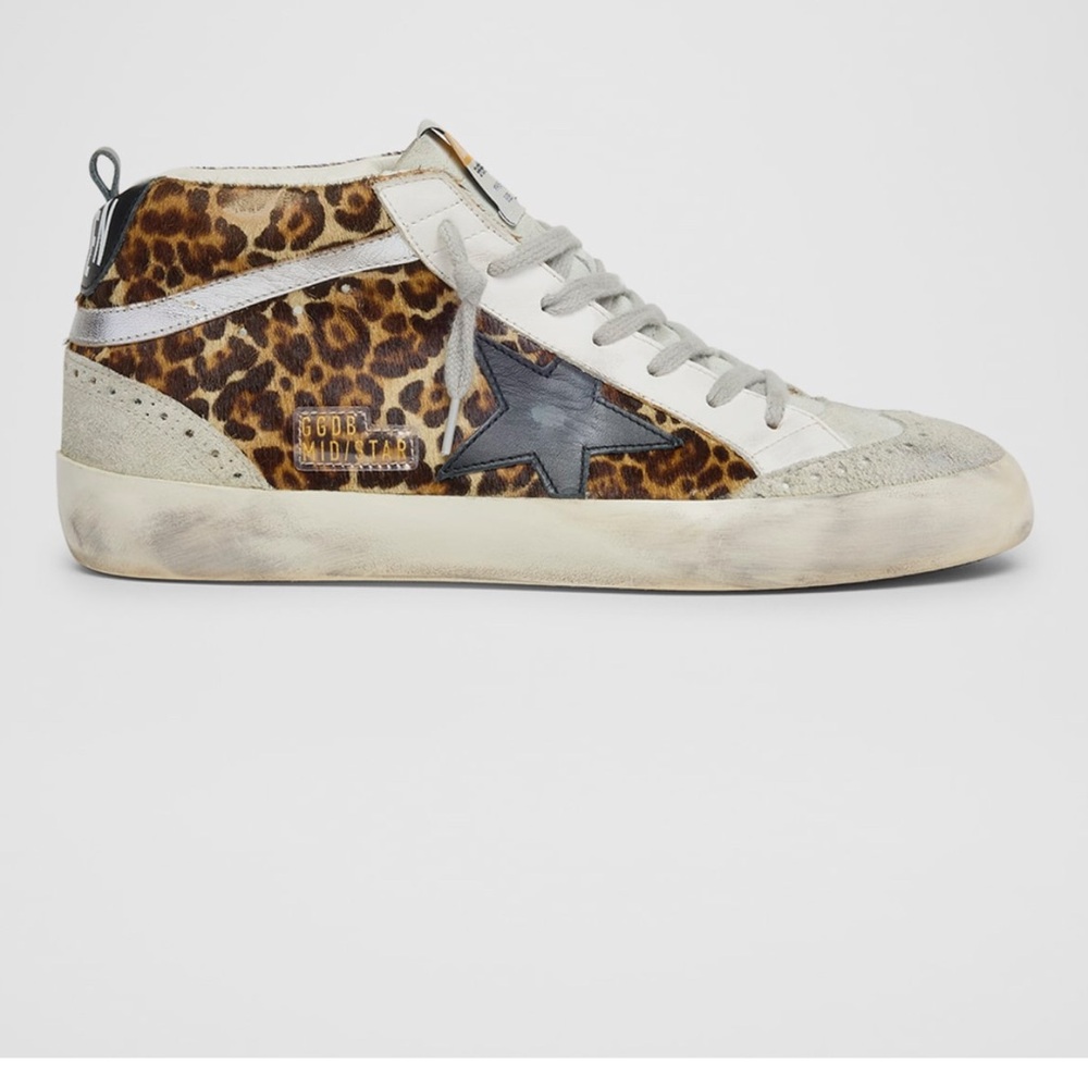 Golden Goose Leopard Print Mid-Star leather sneakers